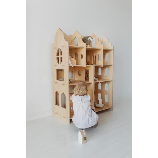 Detský drevený paravan - domček pre bábiky (4v1)