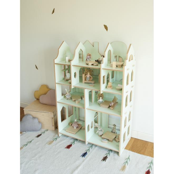 Detský drevený paravan - domček pre bábiky (4v1)