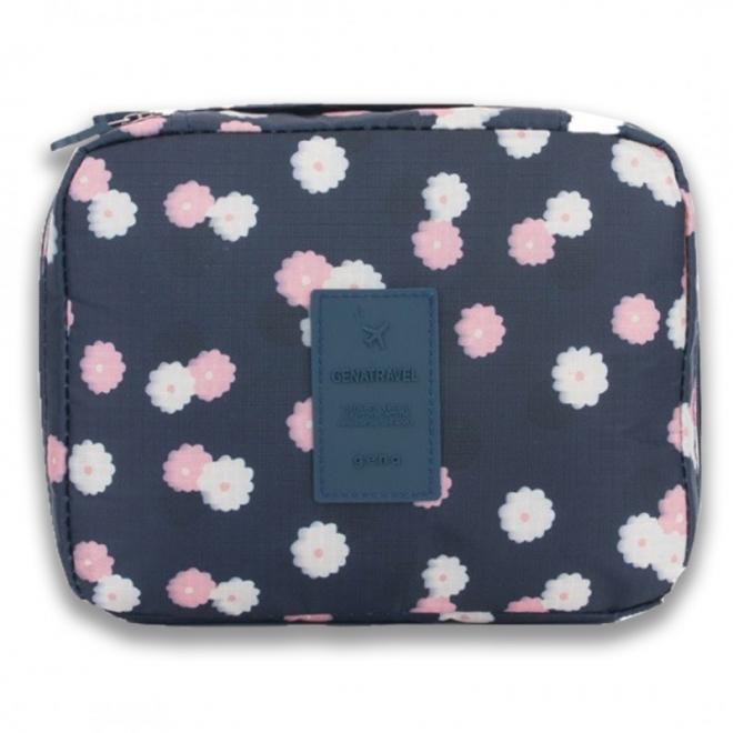 E-shop Tmavomodrá kozmetická taška s kvetovanou potlačou