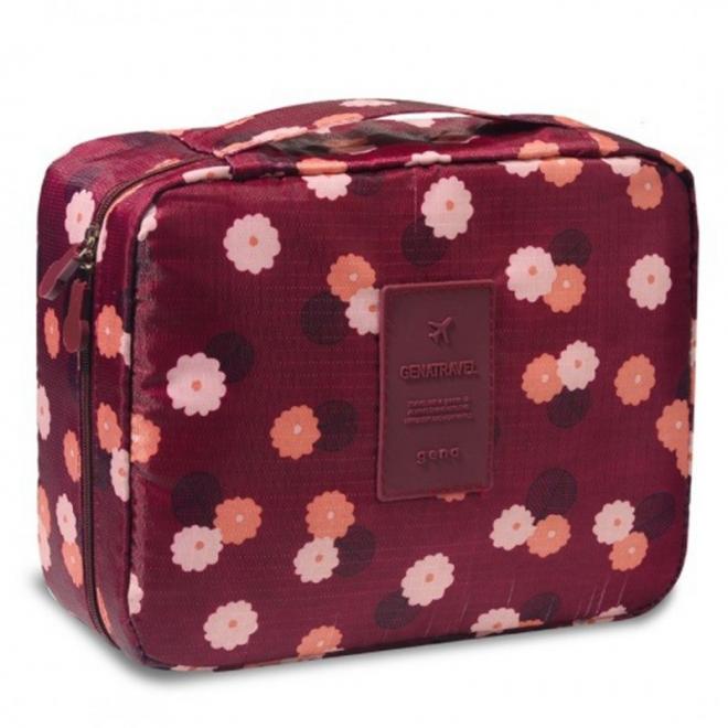 E-shop Bordová kozmetická taška pre dámy s kvetovaným motívom