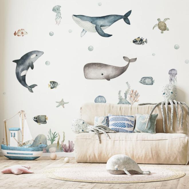 E-shop Detská sada nálepiek na stenu - veľryby