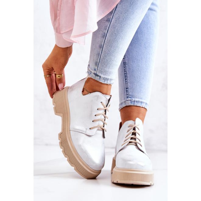 E-shop Bielo-strieborné dámske topánky na masívnej podrážke