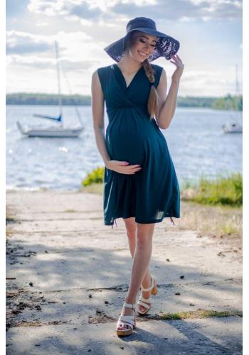 Zelené elegantné tehotenské a dojčiace šaty bez rukávov vo výpredaji
