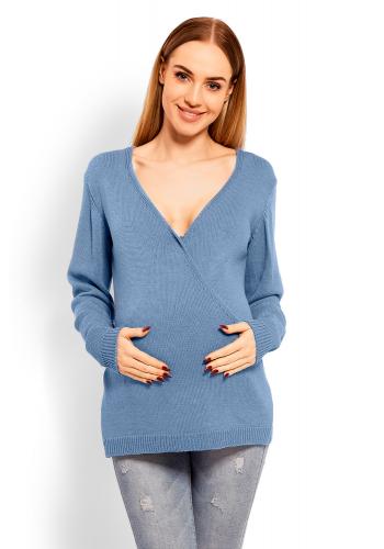Sivý vlnený sveter s V výstrihom pre tehotné
