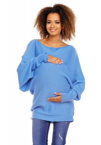 Tehotenský oversize sveter v modrej farbe
