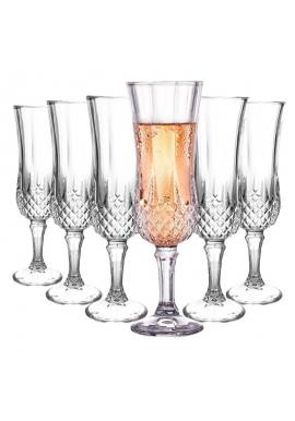 Sada šiestich sklenených pohárov na šampanské