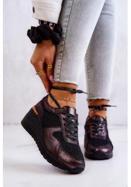 Kožené čierne klínové topánky pre dámy