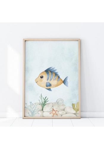 Detský plagát na stenu so žltou rybkou vo výpredaji