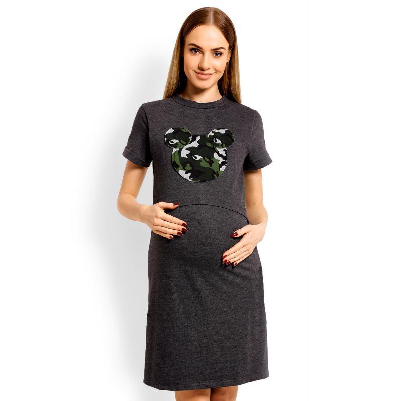 E-shop Tmavosivá bavlnená nočná košeľa s kŕmnym panelom pre mamičky - mickey