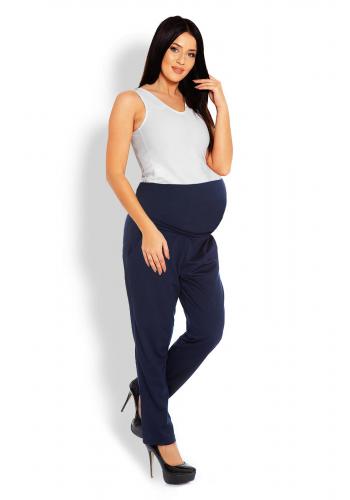 Tmavomodré tehotenské nohavice so zvýšeným pásom