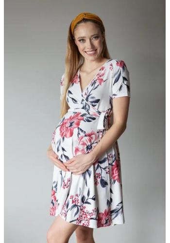 Kvetované biele tehotenské šaty