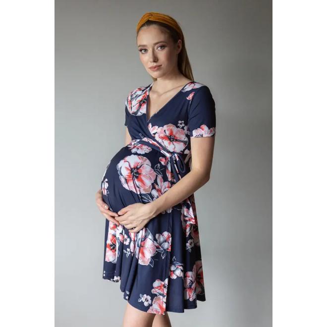 Modré kvetované tehotenské šaty
