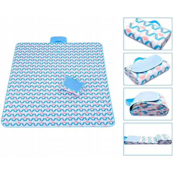 Modrá plážová podložka s plameniakmi