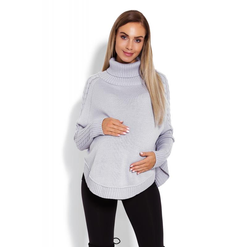 E-shop Sivé pončo s ozdobným vrkočom na rukávoch pre tehotné