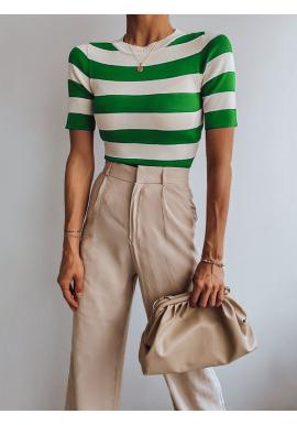 Zeleno-biely pásikavý sveter s krátkym rukávom