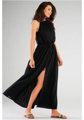 Maxi šaty s rázporkami v čiernej farbe