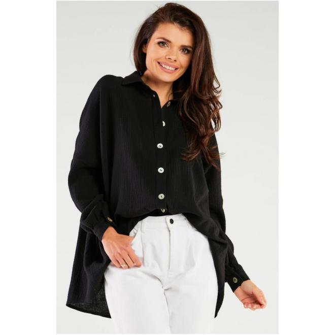 E-shop Čierna dámska oversize košeľa s dlhým rukávom