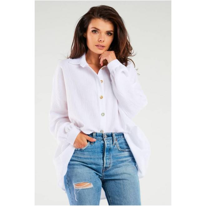 E-shop Dámska biela oversize košeľa s dlhým rukávom