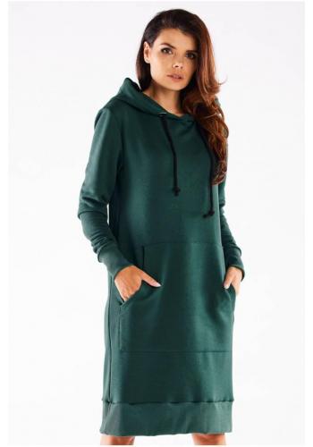 Mikinové šaty s kapucňou v zelenej farbe