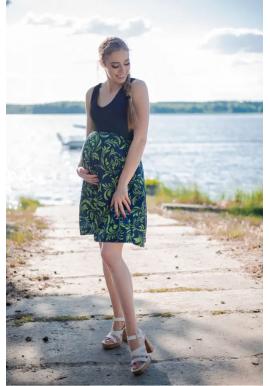 Voľné modré tehotenské a dojčiace šaty so vzorom