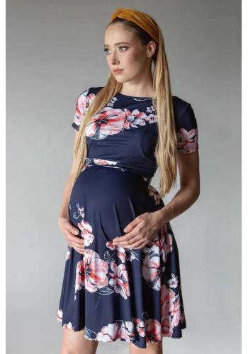Modré kvetinové šaty pre tehotné a dojčiace ženy vo výpredaji