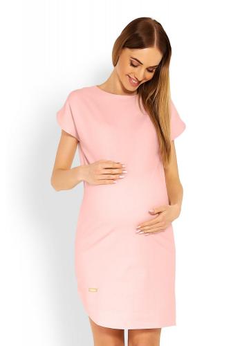 Tehotenské asymetrické šaty s krátkym rukávom v ružovej farbe