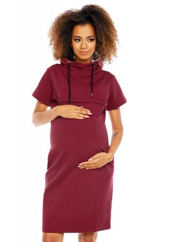 Bordové tehotenské a dojčiace šaty s krátkym rukávom
