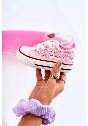 Dievčenské tenisky s čipkou ružovej farby