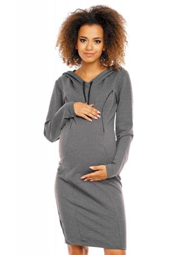 Tehotenské a dojčiace tmavosivé šaty s kapucňou