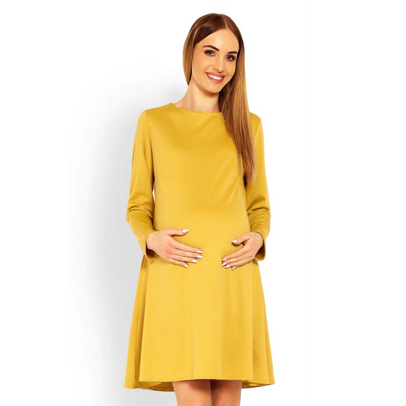 E-shop Horčicové šaty s voľným strihom pre tehotné