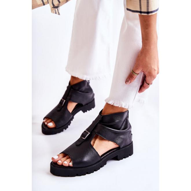E-shop Čierne kožené dámske sandále so zipsom
