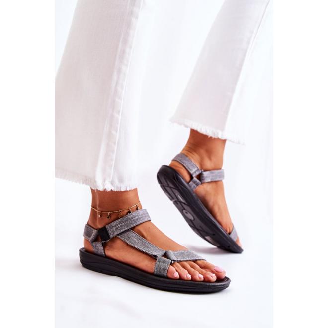 Sivé sandále na suchý zips pre dámy