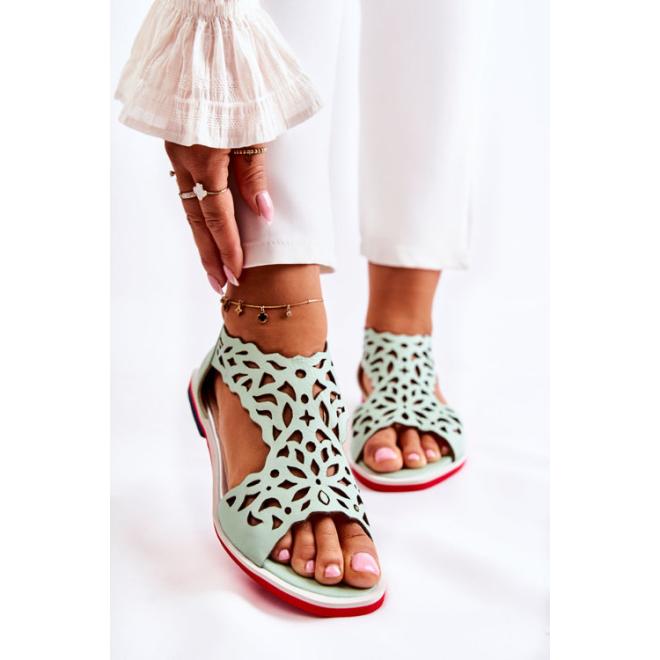 Zelené prelamované kožené sandále pre dámy
