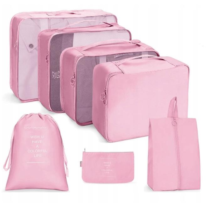 Cestovná sada ružových kozmetických tašiek - 7 ks