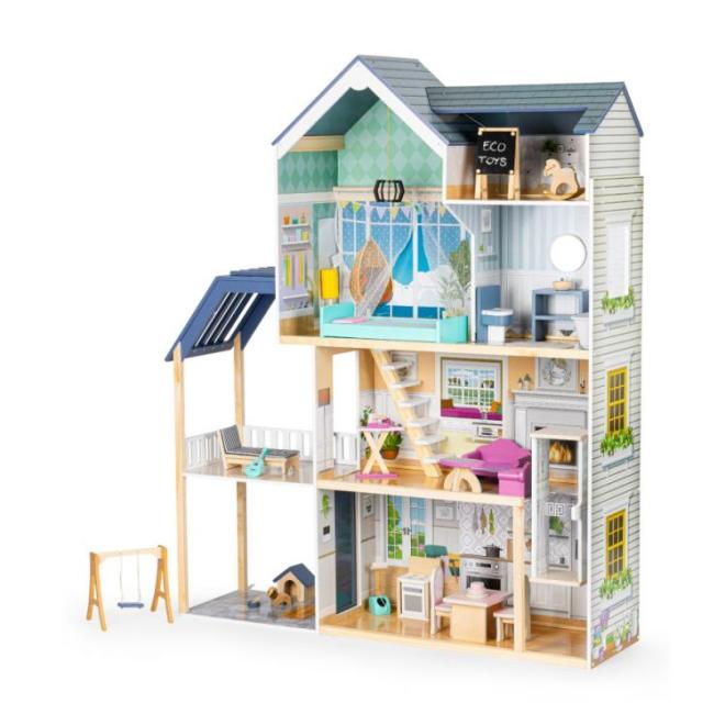 E-shop Veľký drevený domček pre bábiky s balkónom