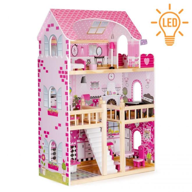 Drevený domček pre bábiky s LED osvetlením