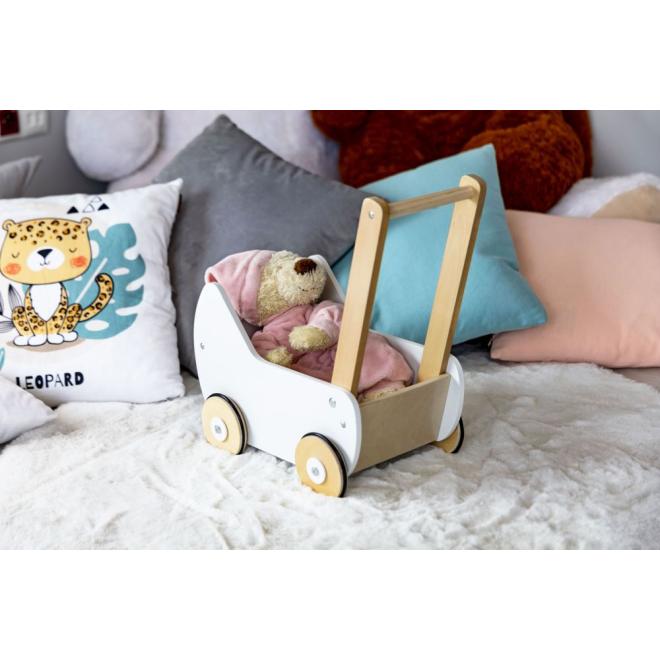 Drevený vozík pre bábiky - posúvacie chodítko