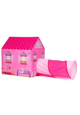 Detský ružový domček s tunelom