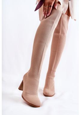Ponožkové béžové čižmy pre dámy
