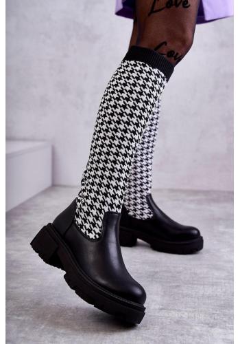 Čierno-biele ponožkové čižmy pre dámy