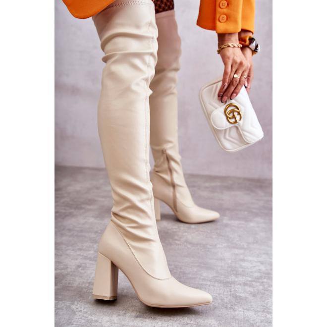 E-shop Béžové čižmy nad kolená pre dámy