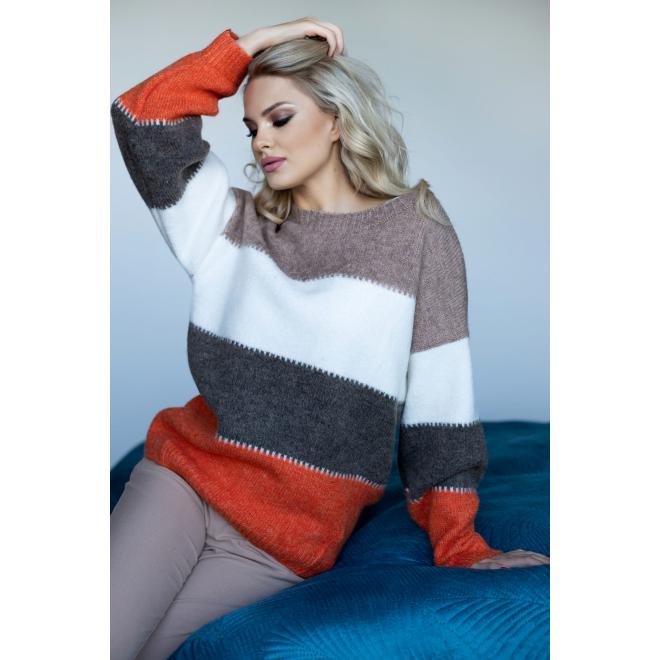 E-shop Dámsky pruhovaný sveter v cappuccinovej farbe