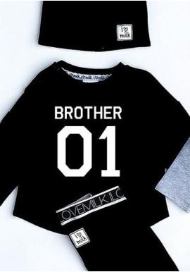 Chlapčenská sivá mikina I LOVE MILK s nápisom brother 01 v zľave