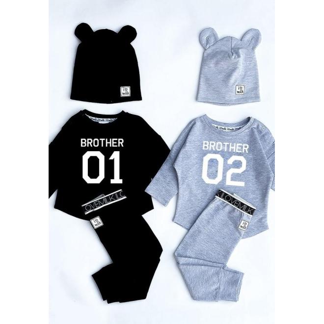 Chlapčenská sivá mikina I LOVE MILK s nápisom brother 01 v zľave