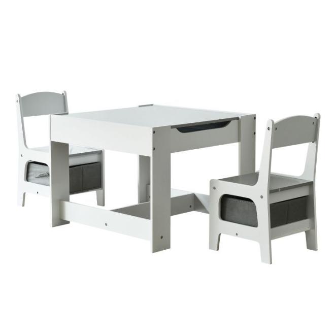 E-shop Drevený sivo-biely set stola a 2 stoličiek