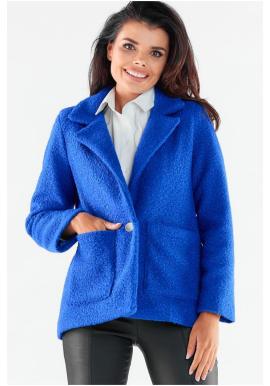 Modrý teplý kabát so štvorcovými vreckami