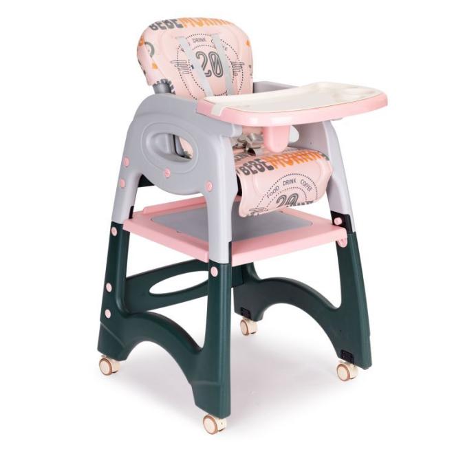 Ružová stolička na kŕmenie 2 v 1 pre deti