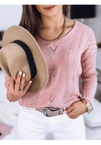 Dámsky ažúrový sveter v ružovej farbe