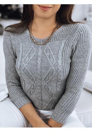 Dámsky sivý sveter s ozdobným pletením
