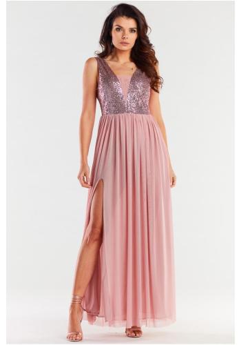 Dlhé šaty s flitrami v ružovej farbe